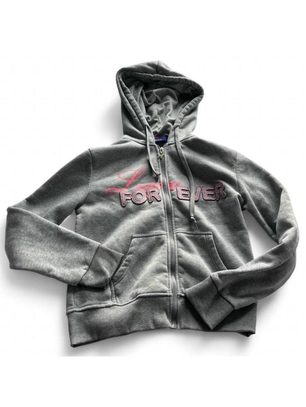 Vintage Vantage USA Y2k Forever Gray Zip-Up Hoodie 🖤